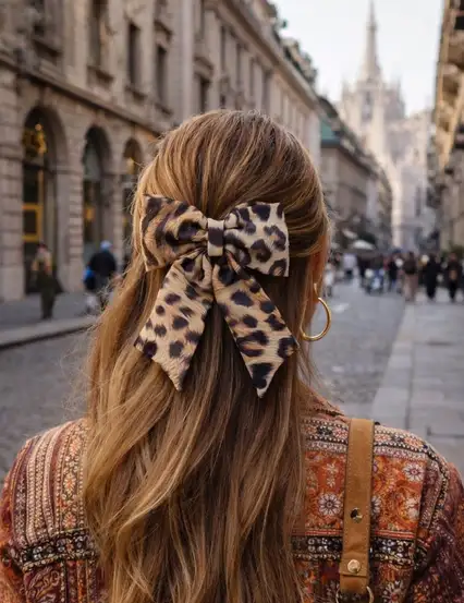 Leopar Desenli Otomatik Kurdele Fiyonk Toka