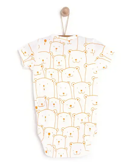 HelloBaby Turuncu Metraj Baskılı Kısa Kol Body Omuz Patlı Unisex
