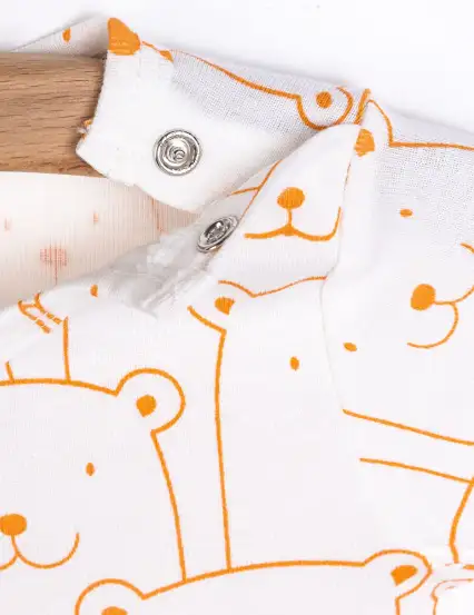 HelloBaby Turuncu Metraj Baskılı Kısa Kol Body Omuz Patlı Unisex
