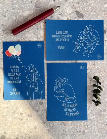 Sevgiliye Güzel Sözler Hediyelik Not Kartları 3'lü