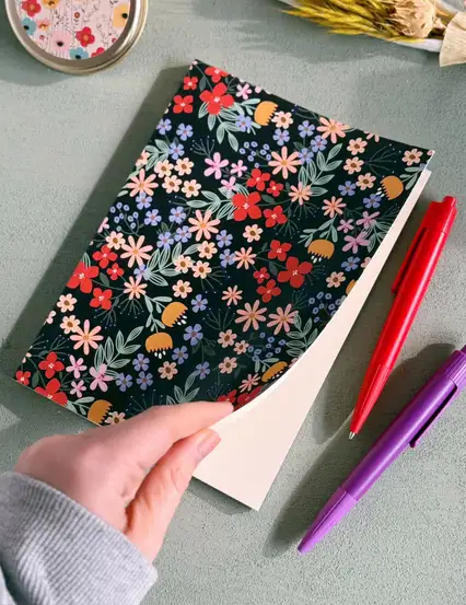 Lacivert Çiçekli Defter