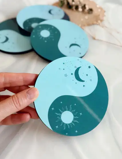 Gece Gündüz Yin Yang Bardak Altlığı