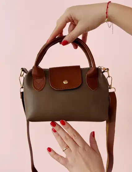 Vizon Taba Çift Saplı Ayarlanabilir Askılı Suni Deri El Ve Omuz Çantası