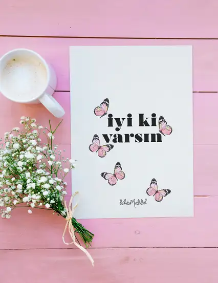 Kelebekli Motto Kartı Kartpostal