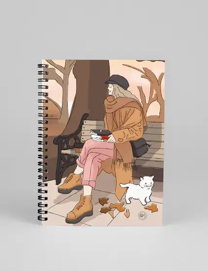 N219 Sonbahar Kızı Çizimli A5 Spiralli Defter