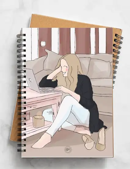 N224 Modern Kadın Çizimli A5 Spiralli Defter