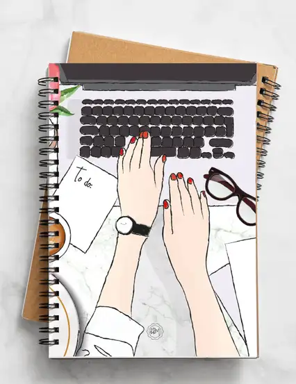 N225 Ofiste Çalışan Kız Çizimli A5 Spiralli Defter