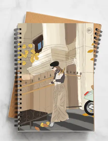 N227 Parizyen Kız Çizimli A5 Spiralli Defter