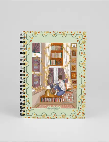 N243 Cozy Kitapsever Kız Çizimli A5 Spiralli Defter