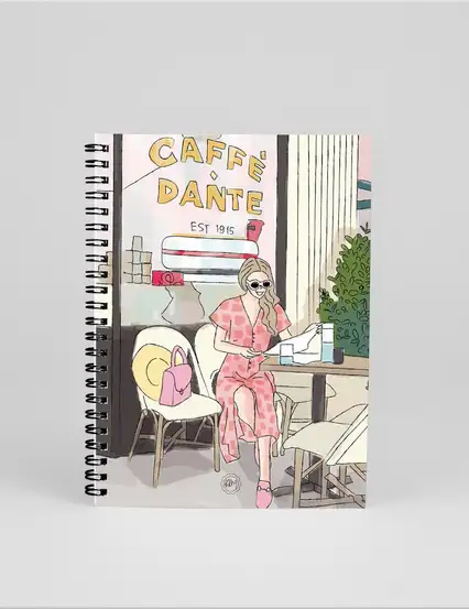 N244 Paris Tatili Kafede Kız Çizimli A5 Spiralli Defter