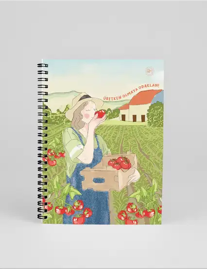 N245 Domates Bahçesinde Kız Çizimli A5 Spiralli Defter