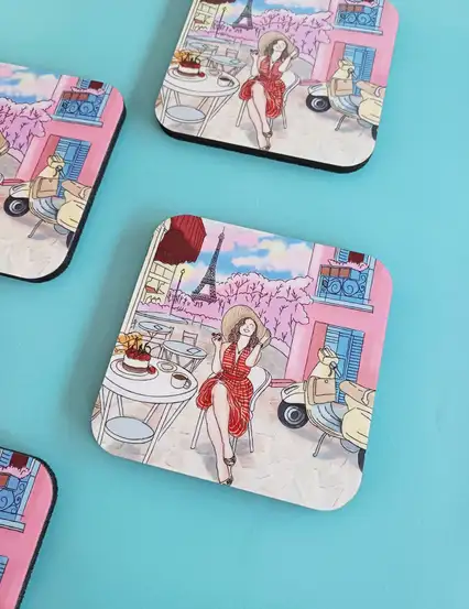 Cherry Lady Parizyen Kız Çizimli Bardak Altlığı
