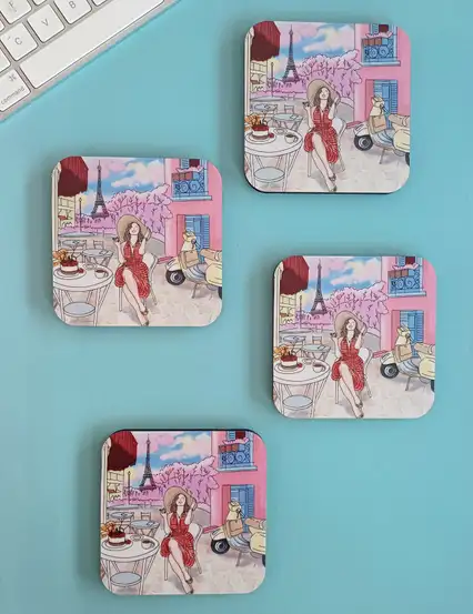 Cherry Lady Parizyen Kız Çizimli Bardak Altlığı