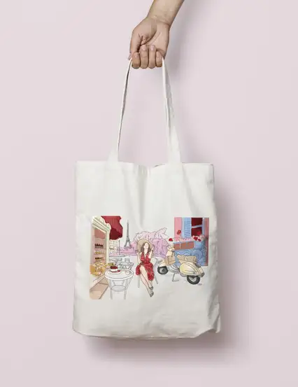 Cherry Lady Parizyen Kız Çizimli Bez Çanta