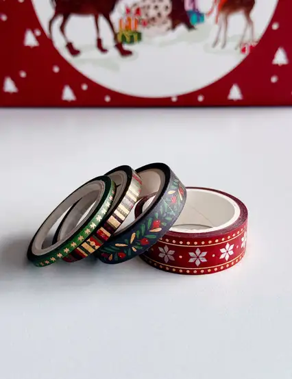 Yılbaşı Desenli Kağıt Bant 4lü Dekoratif Bant Washi Tape