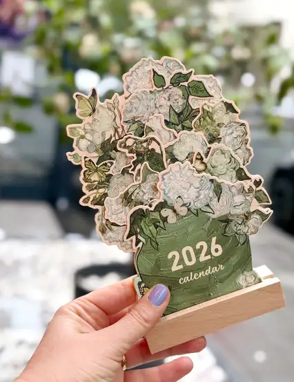 2026 Çiçekli Masa Takvimi Van Gogh Güller Vazoda Yeşil
