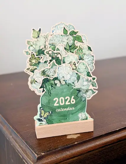 2026 Çiçekli Masa Takvimi Van Gogh Güller Vazoda Yeşil