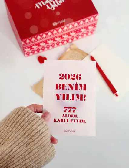 2026 Benim Yılım Aldım Kabul Ettim 777 Manifestli Yılbaşı Motto Kartı