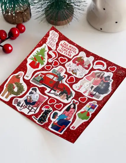 Bikutumutluluk Yılbaşı Kızları Çizimli Sticker Seti