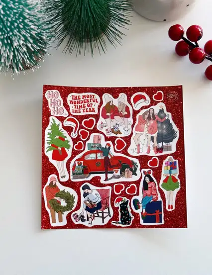 Bikutumutluluk Yılbaşı Kızları Çizimli Sticker Seti