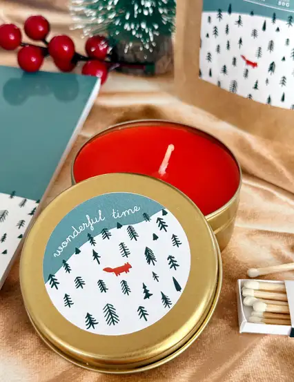 Tilki Yılbaşı Metal Kutuda Hediyelik Mum