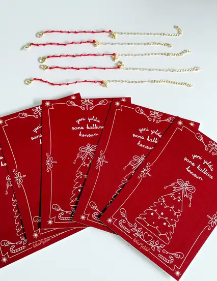 Yılbaşı Şans Bilekliği Ve Şans Kalbine Konsun Motto Kartı Kartpostal 5 Adet