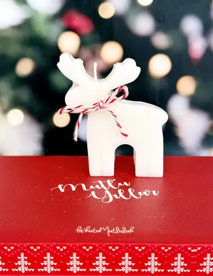 Yılbaşı Geyikli Beyaz Mum