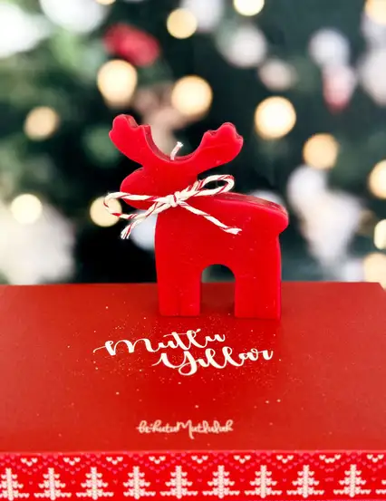 Yılbaşı Geyikli Kırmızı Mum