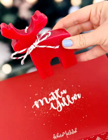 Yılbaşı Geyikli Kırmızı Mum