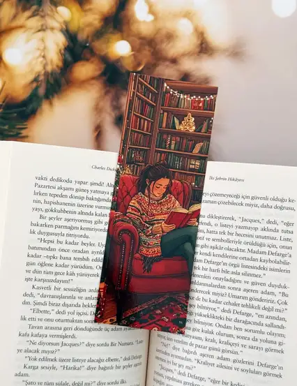 Kitap Okuyan Kız Çizimli Vintage Kitap Ayracı