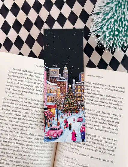 Vintage Karlı Yılbaşı Kitap Ayracı