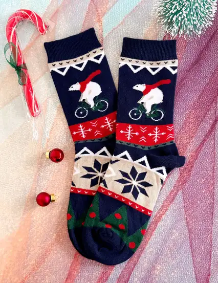 Bisikletli Kutup Ayısı Yılbaşı Çorabı
