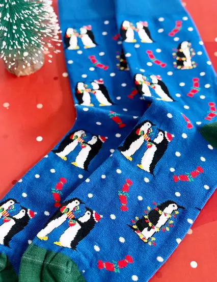 Penguenli Lacivert Yılbaşı Erkek Çorabı