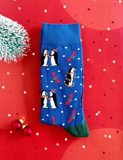 Penguenli Lacivert Yılbaşı Erkek Çorabı