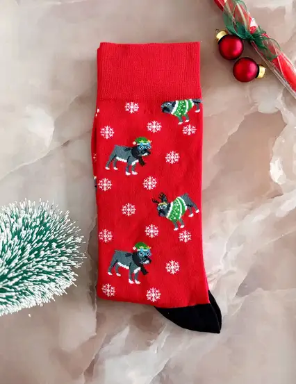 Köpekli Yılbaşı Erkek Çorabı