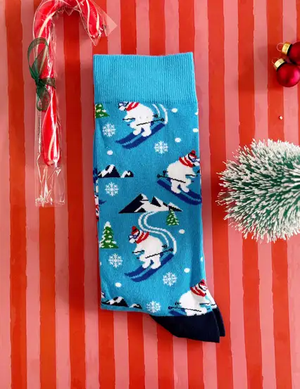 Kutup Ayısı Kayakta Yılbaşı Erkek Çorabı