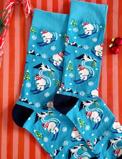 Kutup Ayısı Kayakta Yılbaşı Erkek Çorabı