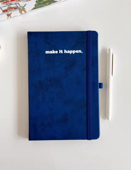 Make It Happen Lacivert Termo Deri Tarihsiz Çizgili Ajanda Defter