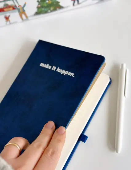 Make It Happen Lacivert Termo Deri Tarihsiz Çizgili Ajanda Defter