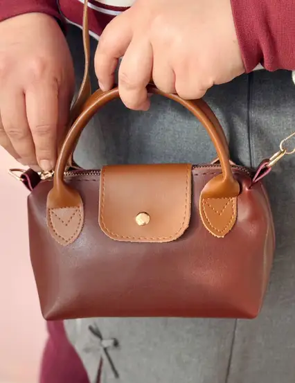 Bordo Taba Çift Saplı Ayarlanabilir Askılı Suni Deri El Ve Omuz Çantası