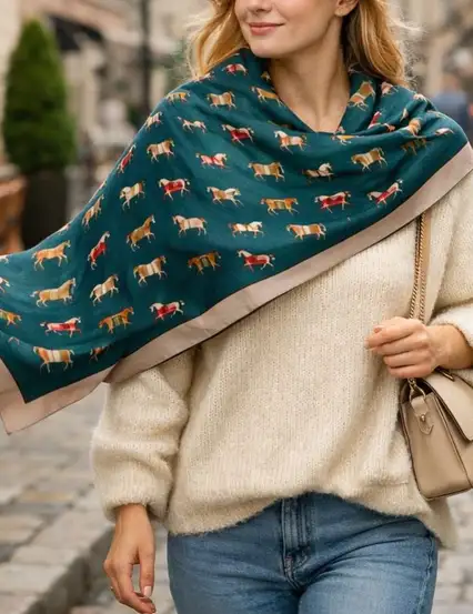 At Figürlü Saten Fular