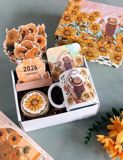 Sarı Ayçiçekli Kadın Hediyeleri Kutusu