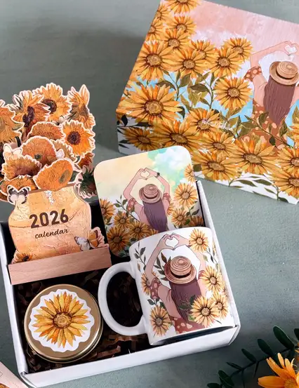 Sarı Ayçiçekli Kadın Hediyeleri Kutusu