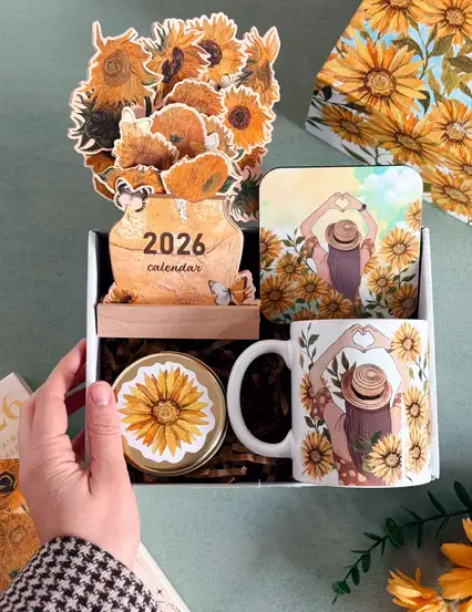 Sarı Ayçiçekli Kadın Hediyeleri Kutusu