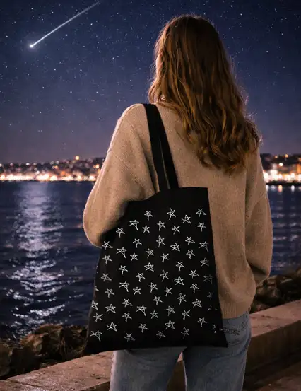 Yıldızın Parlasın Hediye Siyah Bez Çanta