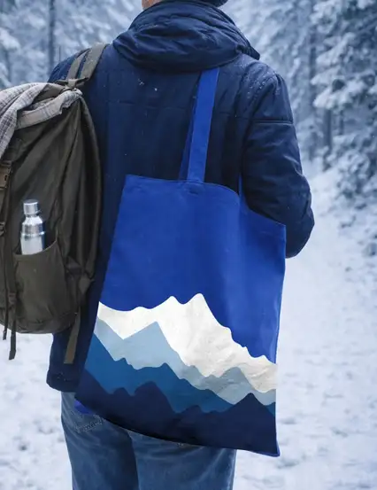 Kış Manzarası Buz Mavi Bez Çanta