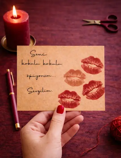 Seni Kokulu Kokulu Öpüyorum Sevgilim Motto Kartı