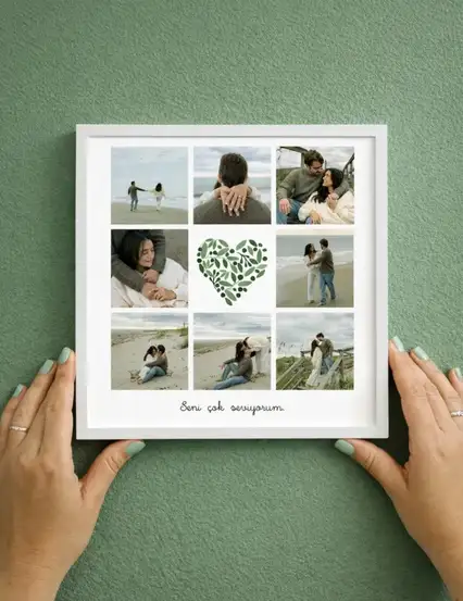 Kişiye Özel Fotoğraf Baskısı Sök Tak Kare Yapışan Beyaz Çerçeve 20 x 20 cm - Yeşil Bitkiler