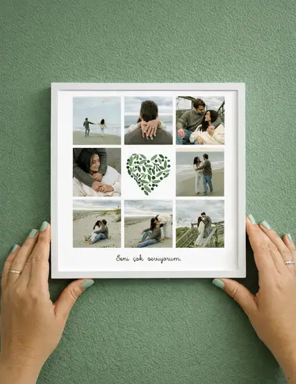 Kişiye Özel Fotoğraf Baskısı Sök Tak Kare Yapışan Beyaz Çerçeve 20 x 20 cm - Yeşil Bitkiler