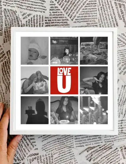 Love U Kişiye Özel Fotoğraf Baskısı Sök Tak Kare Yapışan Beyaz Çerçeve 20 x 20 cm